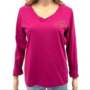 𝅺Sonoma V-Neck Shine On Magenta Long Sleeve Tee Size S